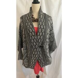 DEX‎ Women’s Aztec Design Black & Cream 1 Button Front Cardigan Sweater Sz M
